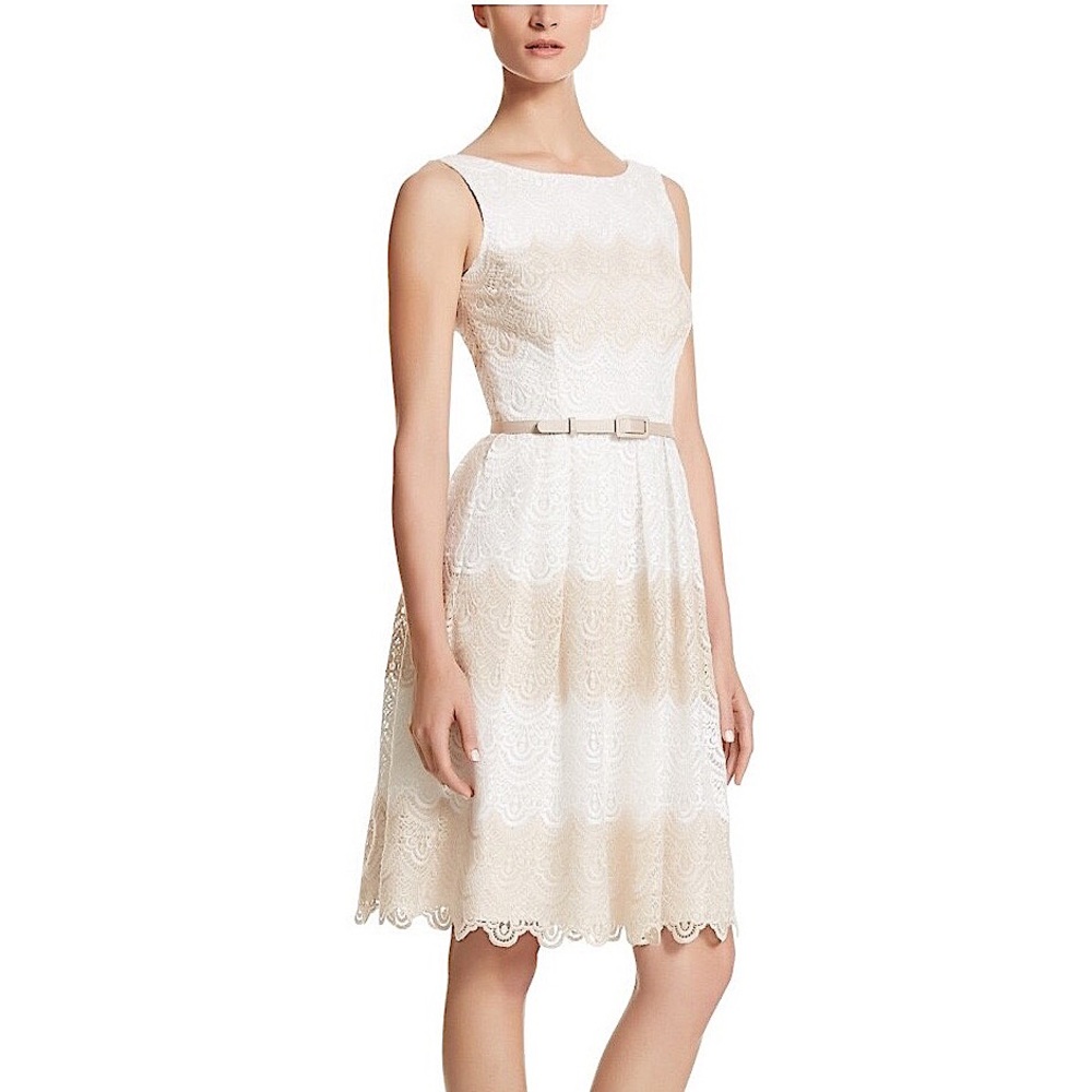WHBM STRIPED LACE FIT & FLAIR DRESS